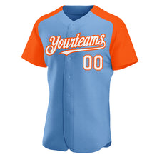 Load image into Gallery viewer, Custom Light Blue White-Orange Authentic Raglan Sleeves Baseball Jersey
