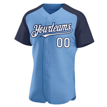 Загрузить изображение в средство просмотра галереи, Custom Light Blue White-Navy Authentic Raglan Sleeves Baseball Jersey
