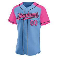 Load image into Gallery viewer, Custom Light Blue Pink-Black Authentic Raglan Sleeves Baseball Jersey

