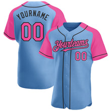 Load image into Gallery viewer, Custom Light Blue Pink-Black Authentic Raglan Sleeves Baseball Jersey
