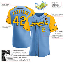 Load image into Gallery viewer, Custom Light Blue Gold-Black Authentic Raglan Sleeves Baseball Jersey
