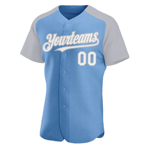 Custom Light Blue White-Gray Authentic Raglan Sleeves Baseball Jersey
