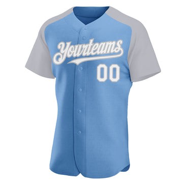 Custom Light Blue White-Gray Authentic Raglan Sleeves Baseball Jersey