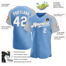Загрузить изображение в средство просмотра галереи, Custom Light Blue White-Gray Authentic Raglan Sleeves Baseball Jersey
