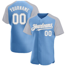 Load image into Gallery viewer, Custom Light Blue White-Gray Authentic Raglan Sleeves Baseball Jersey
