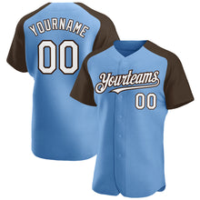Load image into Gallery viewer, Custom Light Blue White-Brown Authentic Raglan Sleeves Baseball Jersey
