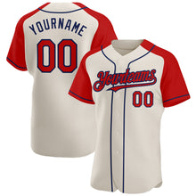 Load image into Gallery viewer, Custom Cream Red-Navy Authentic Raglan Sleeves Baseball Jersey
