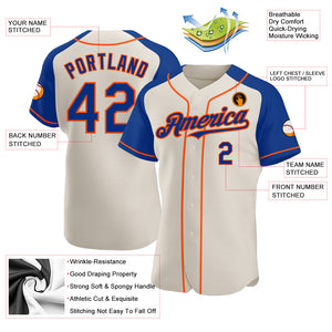 Custom Cream Royal-Orange Authentic Raglan Sleeves Baseball Jersey