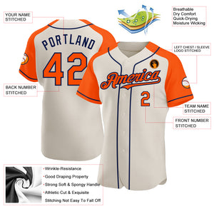 Custom Cream Orange-Navy Authentic Raglan Sleeves Baseball Jersey
