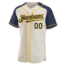 Laden Sie das Bild in den Galerie-Viewer, Custom Cream Navy-Gold Authentic Raglan Sleeves Baseball Jersey
