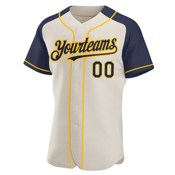 Custom Cream Navy-Gold Authentic Raglan Sleeves Baseball Jersey