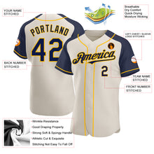 Load image into Gallery viewer, Custom Cream Navy-Gold Authentic Raglan Sleeves Baseball Jersey
