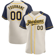 Load image into Gallery viewer, Custom Cream Navy-Gold Authentic Raglan Sleeves Baseball Jersey
