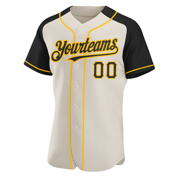 Custom Cream Black-Gold Authentic Raglan Sleeves Baseball Jersey