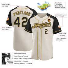 Load image into Gallery viewer, Custom Cream Black-Old Gold Authentic Raglan Sleeves Baseball Jersey
