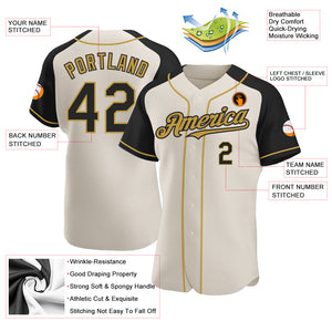 Custom Cream Black-Old Gold Authentic Raglan Sleeves Baseball Jersey