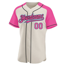 Load image into Gallery viewer, Custom Cream Pink Black-Light Blue Authentic Raglan Sleeves Baseball Jersey
