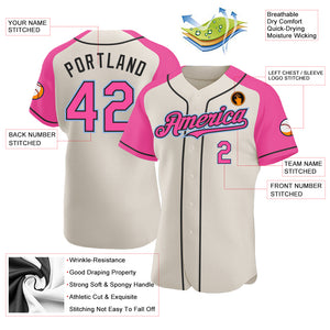 Custom Cream Pink Black-Light Blue Authentic Raglan Sleeves Baseball Jersey