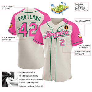 Custom Cream Pink-Kelly Green Authentic Raglan Sleeves Baseball Jersey