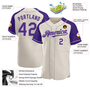 Custom Cream Purple-Gray Authentic Raglan Sleeves Baseball Jersey