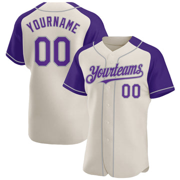 Custom Cream Purple-Gray Authentic Raglan Sleeves Baseball Jersey