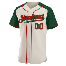 Laden Sie das Bild in den Galerie-Viewer, Custom Cream Red-Green Authentic Raglan Sleeves Baseball Jersey
