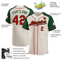 Laden Sie das Bild in den Galerie-Viewer, Custom Cream Red-Green Authentic Raglan Sleeves Baseball Jersey
