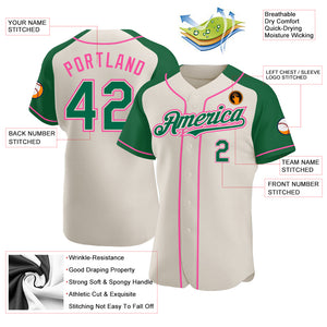 Custom Cream Kelly Green-Pink Authentic Raglan Sleeves Baseball Jersey