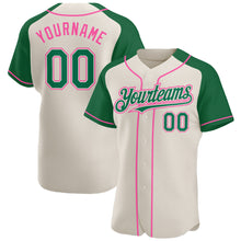 Load image into Gallery viewer, Custom Cream Kelly Green-Pink Authentic Raglan Sleeves Baseball Jersey
