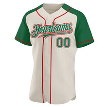 Load image into Gallery viewer, Custom Cream Kelly Green-Red Authentic Raglan Sleeves Baseball Jersey
