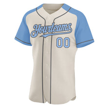 Load image into Gallery viewer, Custom Cream Light Blue-Steel Gray Authentic Raglan Sleeves Baseball Jersey
