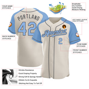 Custom Cream Light Blue-Steel Gray Authentic Raglan Sleeves Baseball Jersey