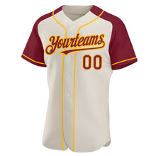 Load image into Gallery viewer, Custom Cream Crimson-Gold Authentic Raglan Sleeves Baseball Jersey
