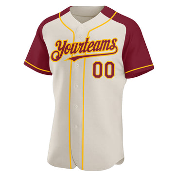 Custom Cream Crimson-Gold Authentic Raglan Sleeves Baseball Jersey