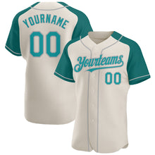 Load image into Gallery viewer, Custom Cream Teal-Gray Authentic Raglan Sleeves Baseball Jersey
