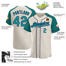 Load image into Gallery viewer, Custom Cream Teal-Navy Authentic Raglan Sleeves Baseball Jersey
