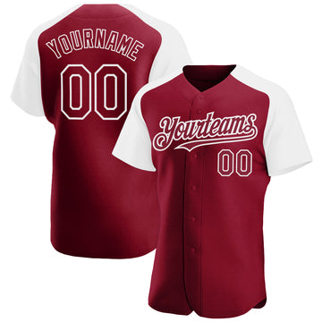Custom Crimson White Authentic Raglan Sleeves Baseball Jersey