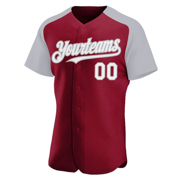 Custom Crimson White-Gray Authentic Raglan Sleeves Baseball Jersey