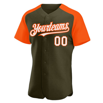 Custom Olive White-Orange Authentic Raglan Sleeves Salute To Service Baseball Jersey