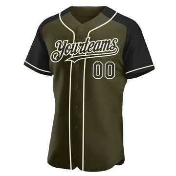 Custom Olive Black-Cream Authentic Raglan Sleeves Salute To Service Baseball Jersey