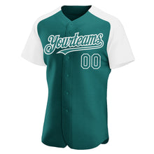 Load image into Gallery viewer, Custom Teal White Authentic Raglan Sleeves Baseball Jersey
