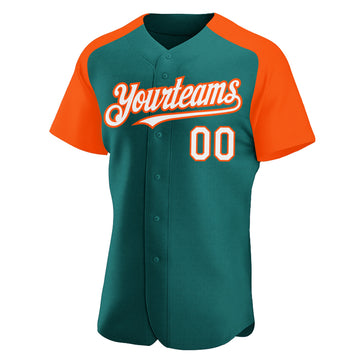 Custom Teal White-Orange Authentic Raglan Sleeves Baseball Jersey