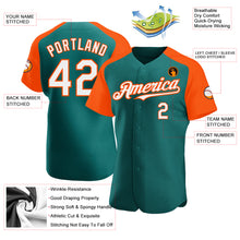 Load image into Gallery viewer, Custom Teal White-Orange Authentic Raglan Sleeves Baseball Jersey
