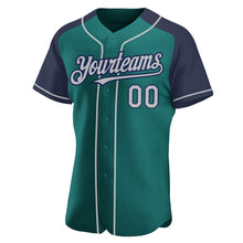 Load image into Gallery viewer, Custom Teal Gray-Navy Authentic Raglan Sleeves Baseball Jersey
