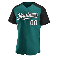 Load image into Gallery viewer, Custom Teal White-Black Authentic Raglan Sleeves Baseball Jersey
