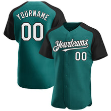 Load image into Gallery viewer, Custom Teal White-Black Authentic Raglan Sleeves Baseball Jersey
