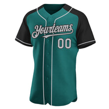 Laden Sie das Bild in den Galerie-Viewer, Custom Teal Gray-Black Authentic Raglan Sleeves Baseball Jersey
