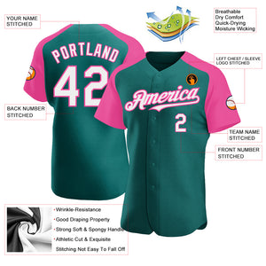 Custom Teal White-Pink Authentic Raglan Sleeves Baseball Jersey