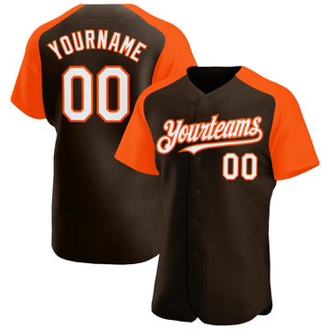 Custom Brown White-Orange Authentic Raglan Sleeves Baseball Jersey