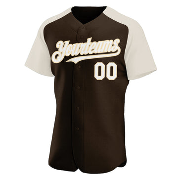 Custom Brown White-Cream Authentic Raglan Sleeves Baseball Jersey